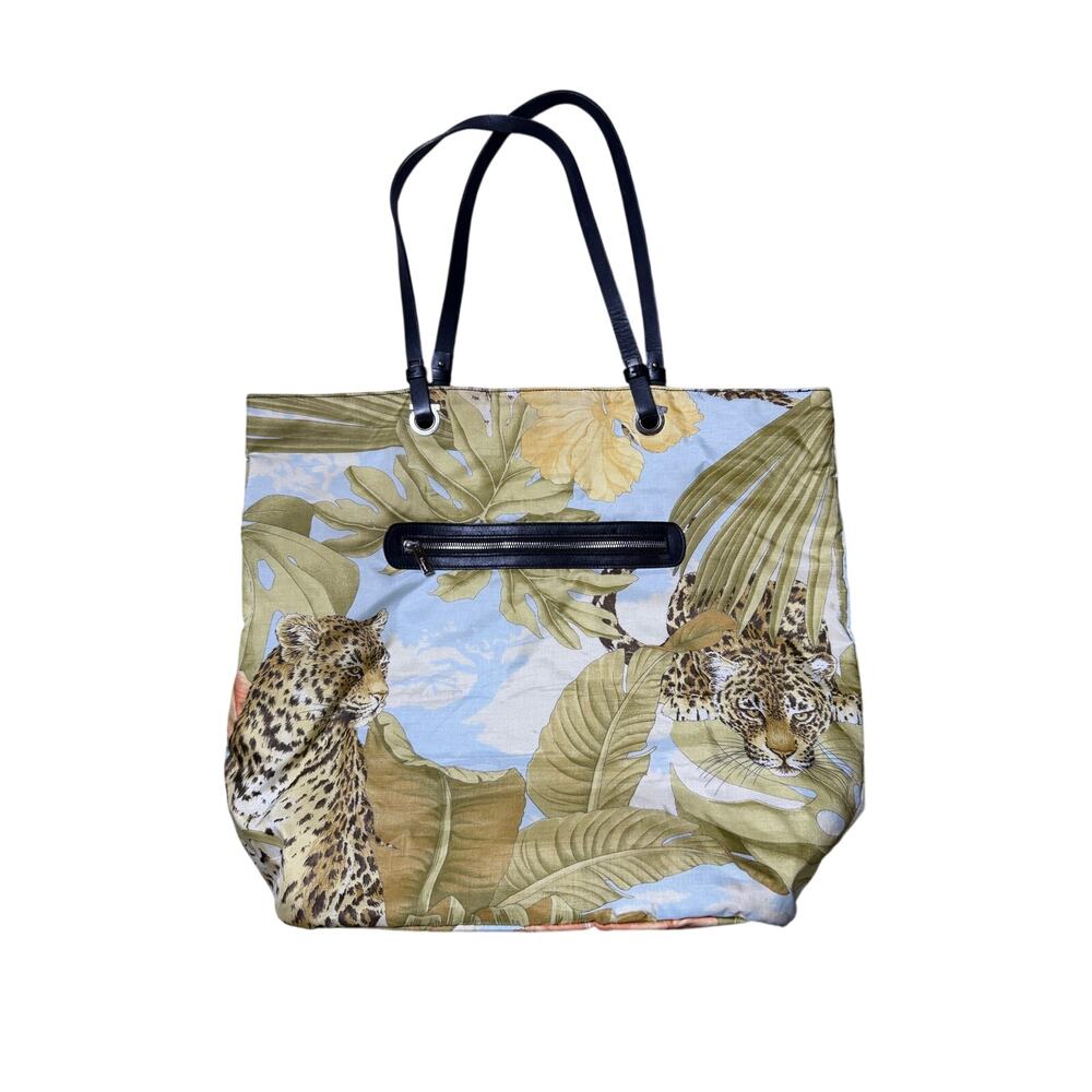 Salvatore Ferragamo Nylon Tote Bag Leopard Palm Jungle Print